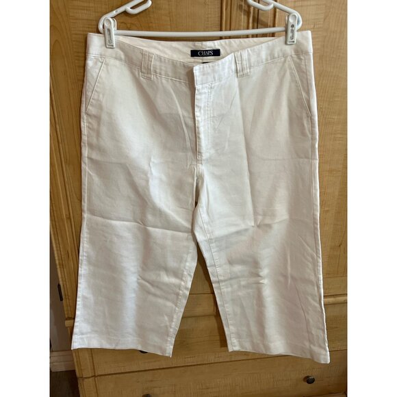 Chaps Womens White Linen Blend Cropped Pants Size 16 With Back Pockets - Picture 1 of 3